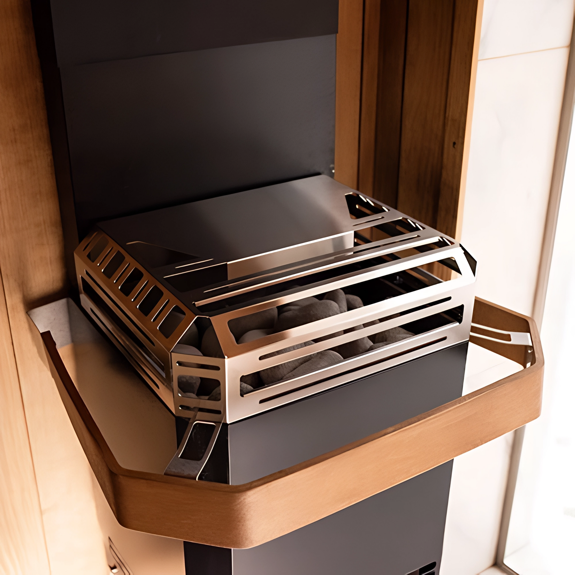 Saunum AIR L 10 Heater, AirIQ WiFi, and Stones (Stainless Steel)